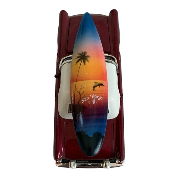 1955 Ford Thunderbird Red Diecast Model Car with Surfboard Rare Collectible - Picture 4 of 4
